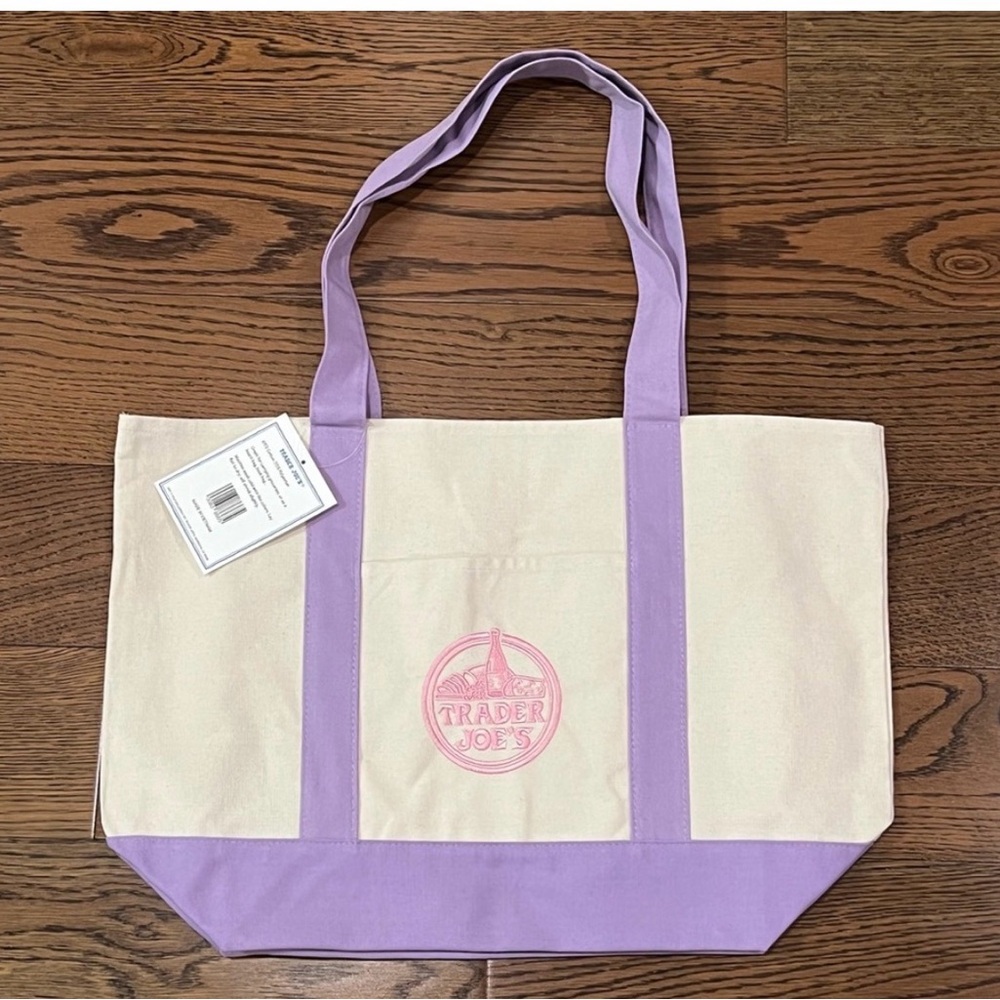 Trader Joe’s 2026 Large Lavender Canvas Tote Bag NEW WITH TAGS